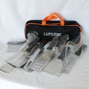 Luperini 11- Piece Black and Orange BBQ Tool Set With Carrying Case Bag